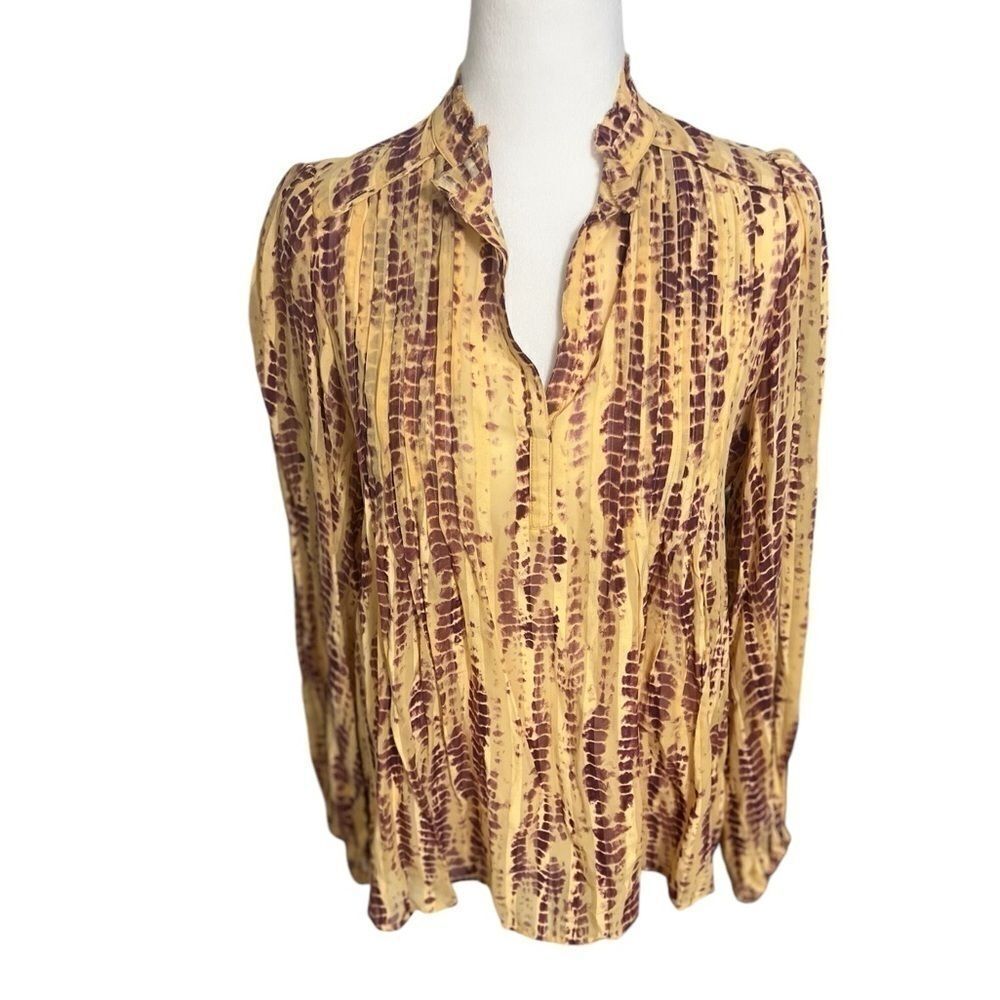 ANTHROPOLOGIE extra small Maritzia Tie-Dye Blouse yellow purple long sleeve - Picture 5 of 12